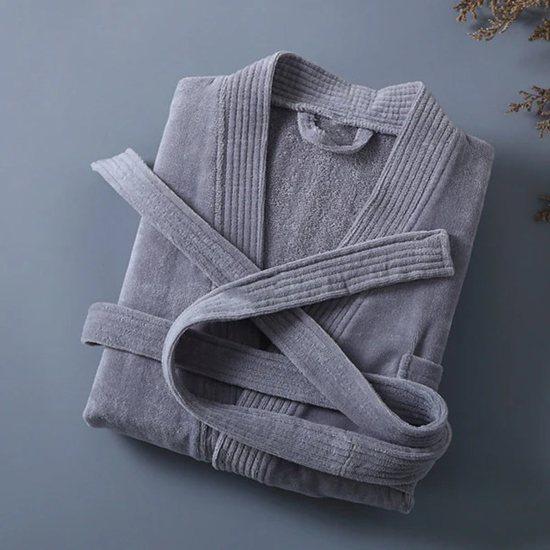 Women Towel Bathrobe 100%Cotton Long Thick Absorbent Terry Bath Robe Kimono Men Lightweight Waffle Solid Dressing Gown Sleepwear