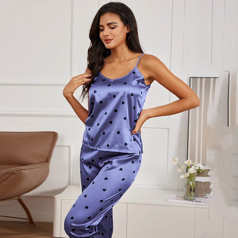 Women'S Pijamas Sexy Lingerie Silk Pajamas Set Sleepwear Satin Cami Vest with Trousers Nightwear Pyjama Femme Pijama Mujer Pj