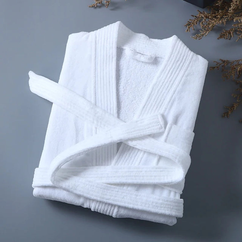 Women Towel Bathrobe 100%Cotton Long Thick Absorbent Terry Bath Robe Kimono Men Lightweight Waffle Solid Dressing Gown Sleepwear